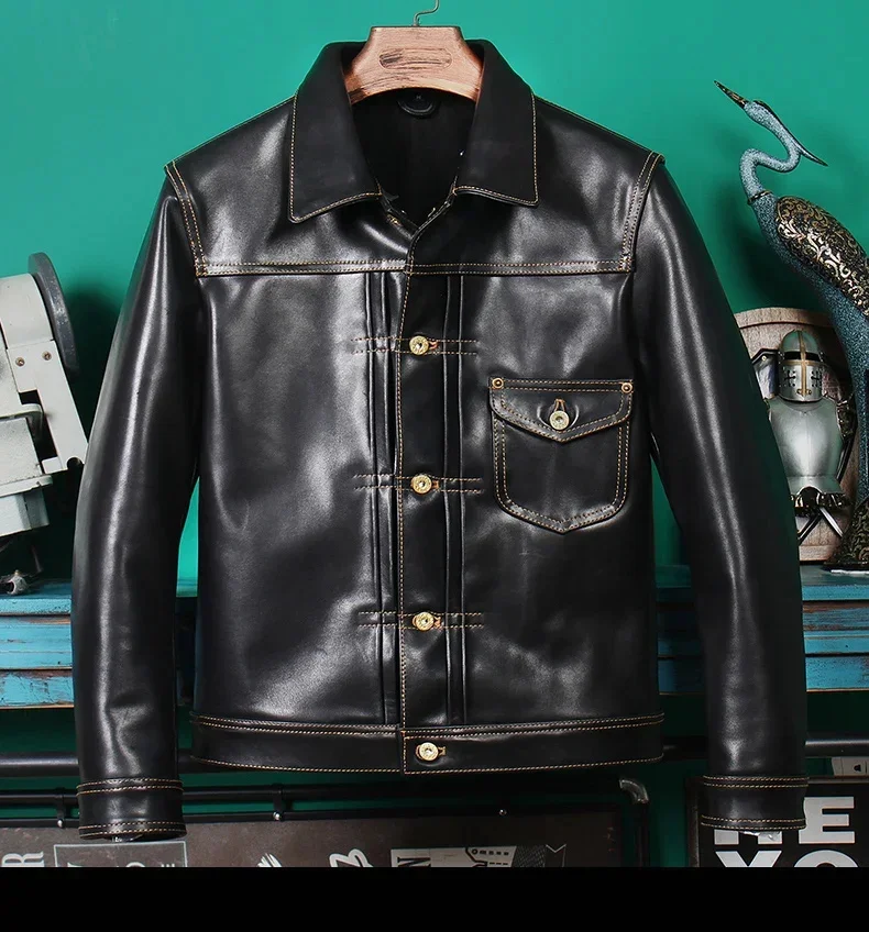 LNY SHop Top.Wholesales.quality thick and hard horseskin jacket.black horse leather clothes.Classic casual coat