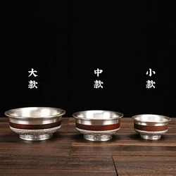 Mongolian Silver bowl all handmade sterling silver bowl high-grade mahogany edge bowl sterling silver tea set large bowl