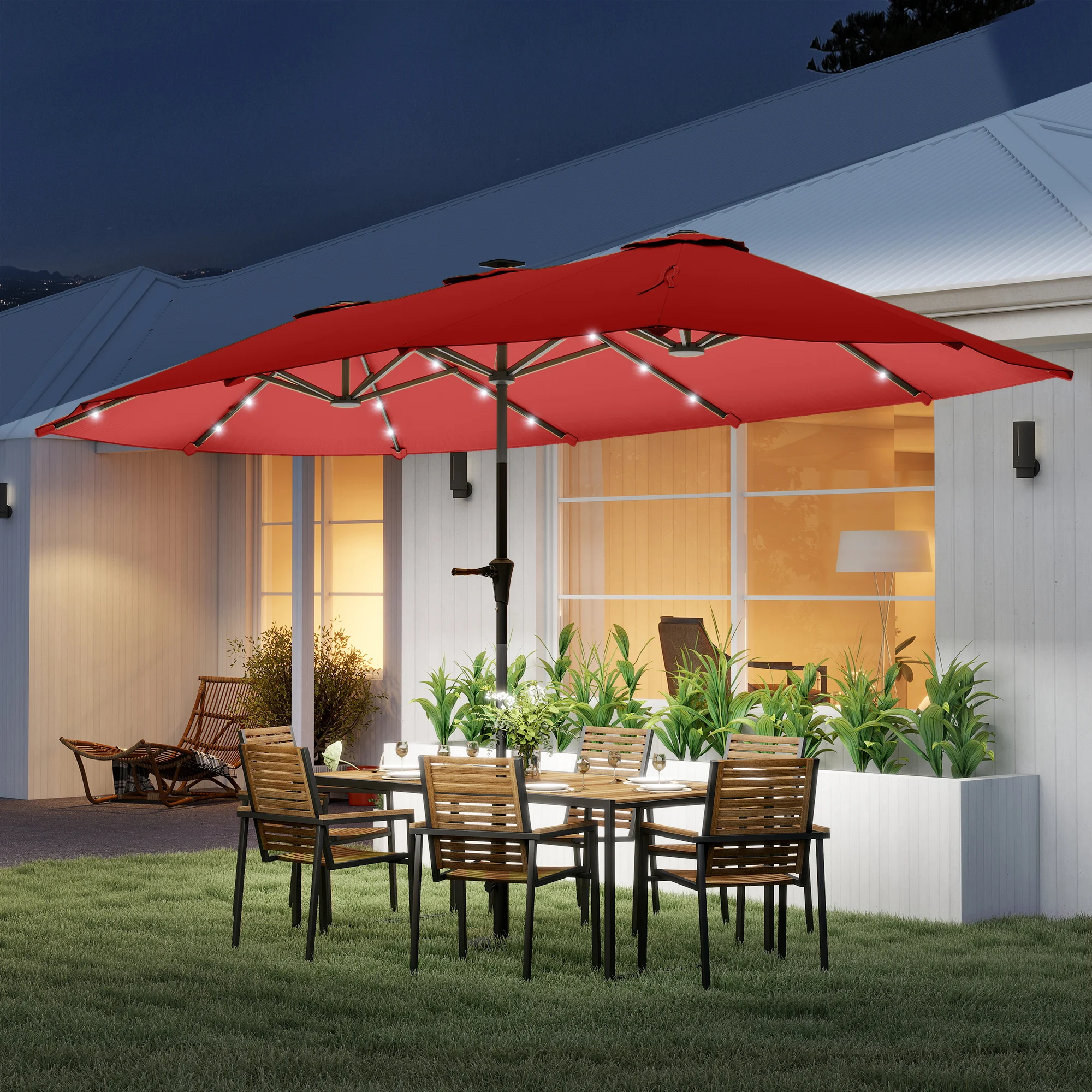 Outdoor Furniture Umbrella - Dwustronny parasol ogrodowy 13' z oświetleniem