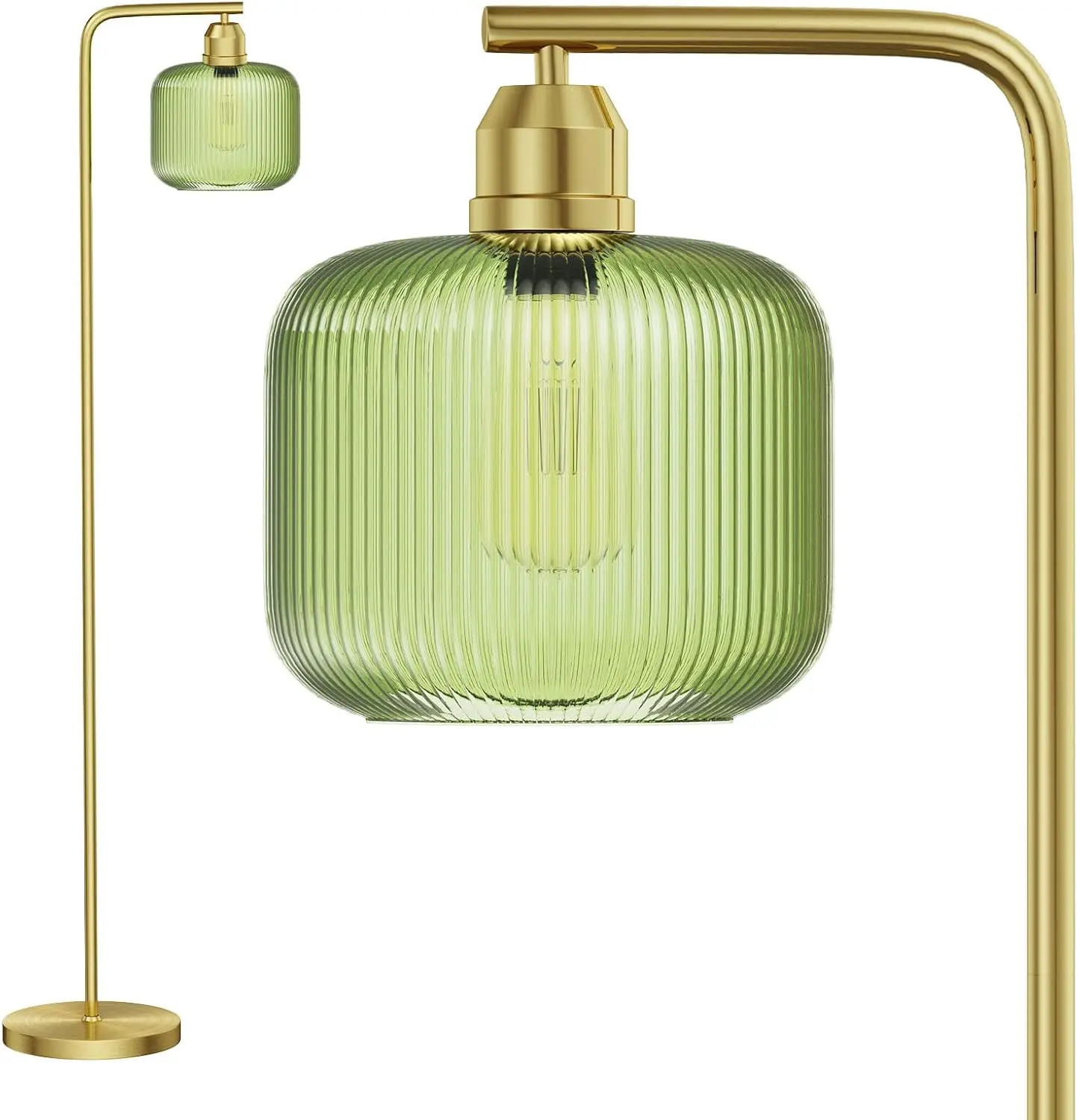 

Modern Green Glass Floor Lamp with Gold Frame, 66" Tall Standing Light for Living Room & Bedroom