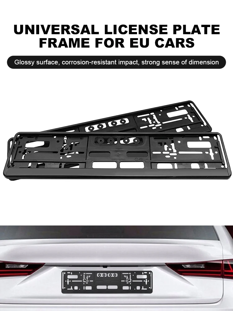 2Pcs Car Licence Plate Bracket Black License Plate Holder Mount EU Standard License Plate Frame Cover Anti-corrosion