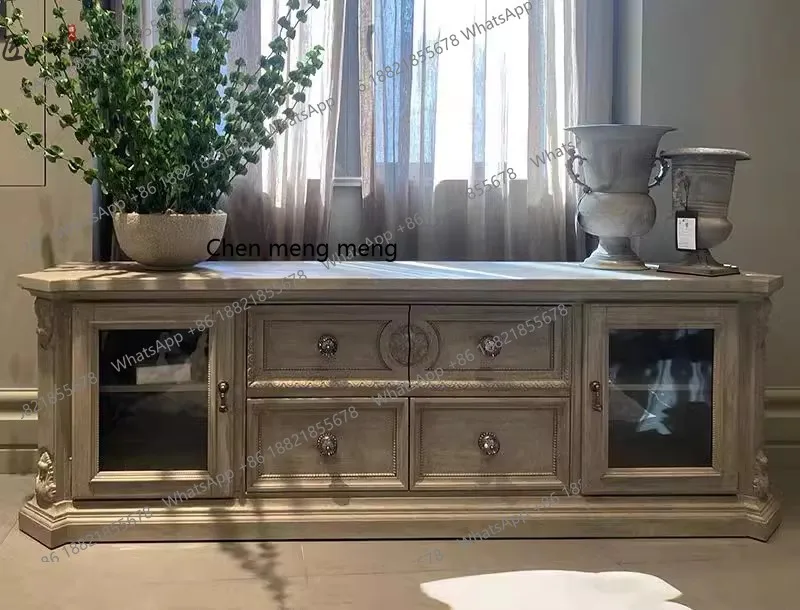 

American light luxury art TV cabinet European country living room solid wood carving retro old locker