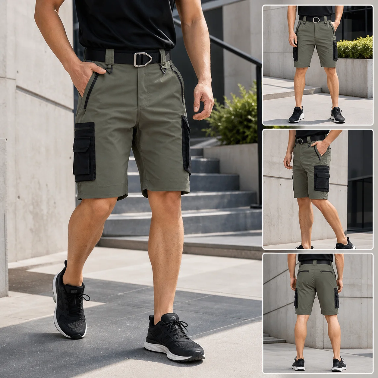 Men Summer Cargo Shorts Lightweight Quick Dry Waterproof Tactical Work Shorts Multiple Pockets Elastic Golf shorts for Men
