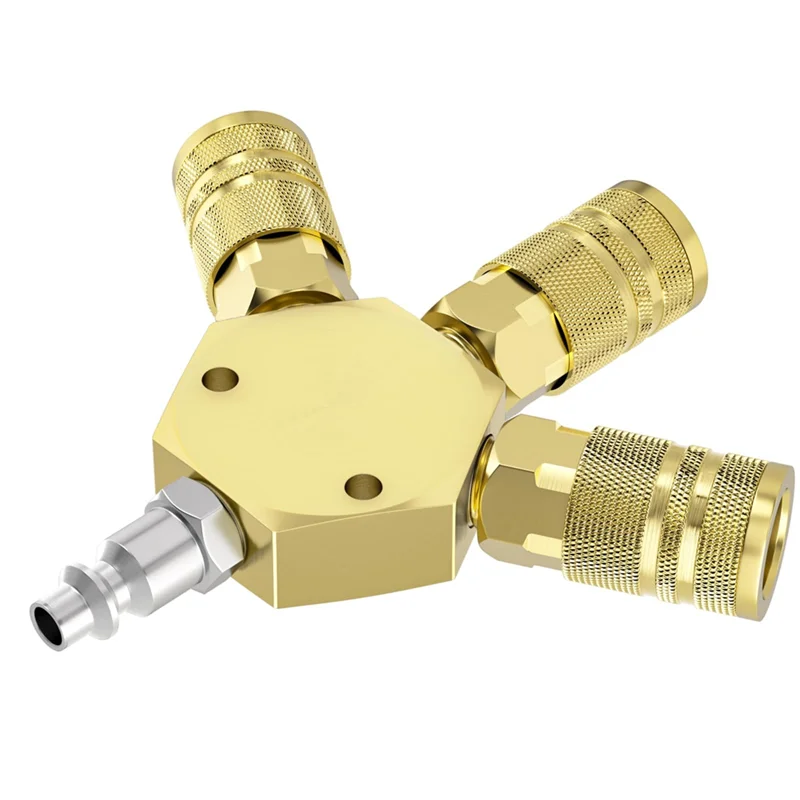 ABRU-مشعب هواء ثلاثي الاتجاه من الألومنيوم على طراز سداسي مع 3 قطع من المقرنة الصناعية الفولاذية والمكونات، خرطوم مشعب ضاغط الهواء #3