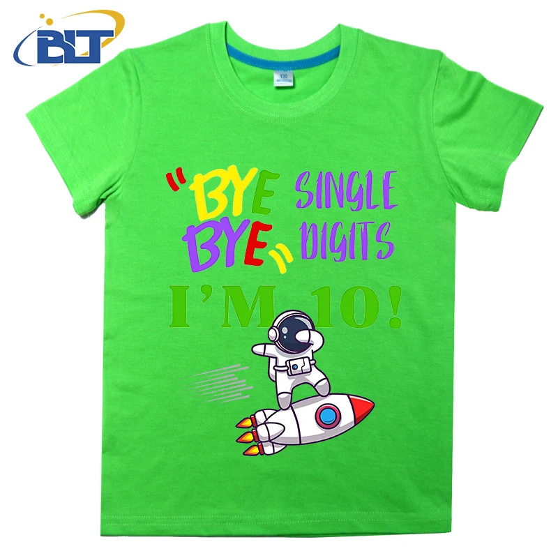 Camiseta con estampado de astronauta para niños, top informal de algodón de manga corta de 10 ° cumpleaños, adecuado para niños y niñas