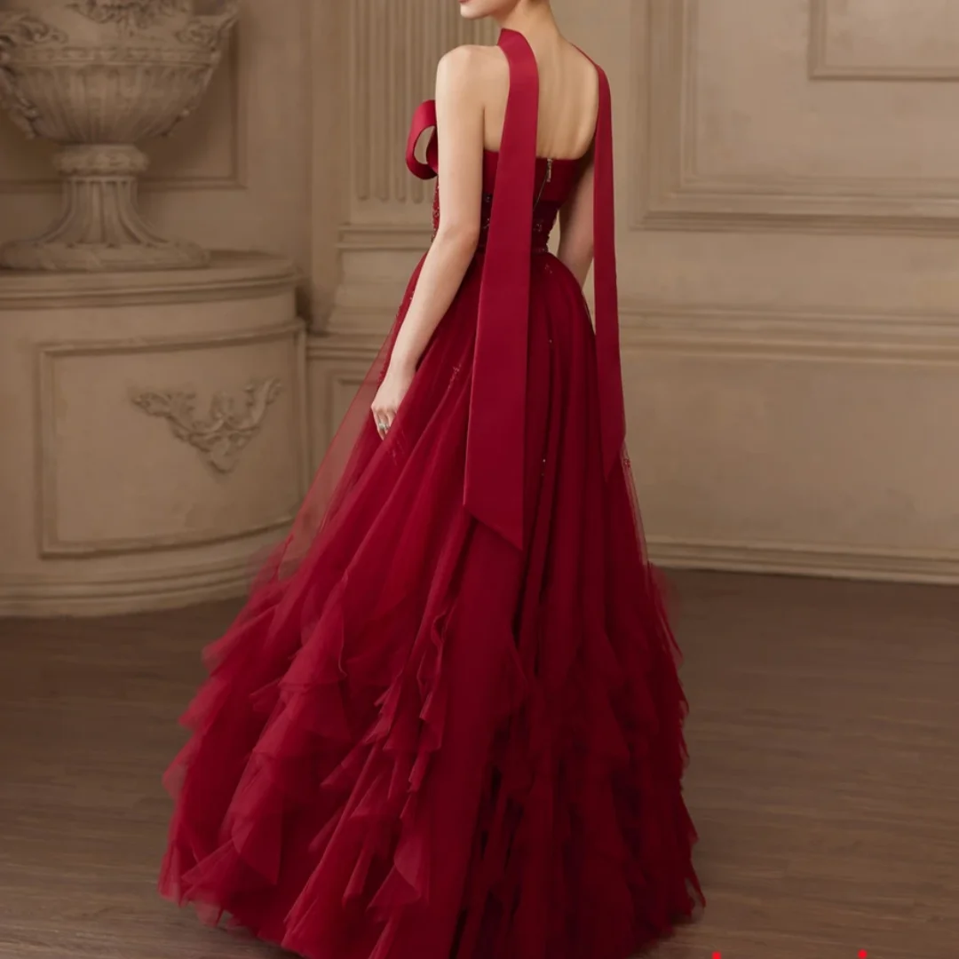 A-Linie Schatz-Abendkleider mit Perlenstickerei, formelle Geburtstagsfeier, lange Robe de Soiree, luxuriöse rote Ballkleider nach Maß