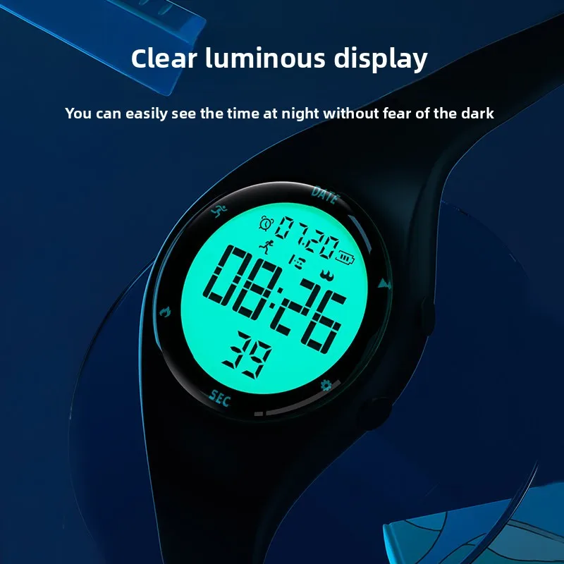 2026 New Kids Teens Smart Watch No APP Waterproof Swimming Timer Step Counter Night Light Sport Band Simple Korean Style Unisex