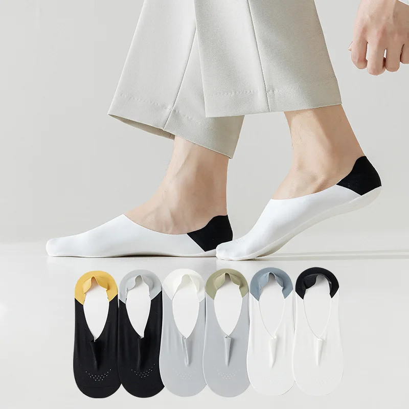 

Silicone Non-slip Men Sock Slippers Summer Breathable Low Cut Boat Socks Men Male Seamless Ice Silk Invisible No Show Socks Sox
