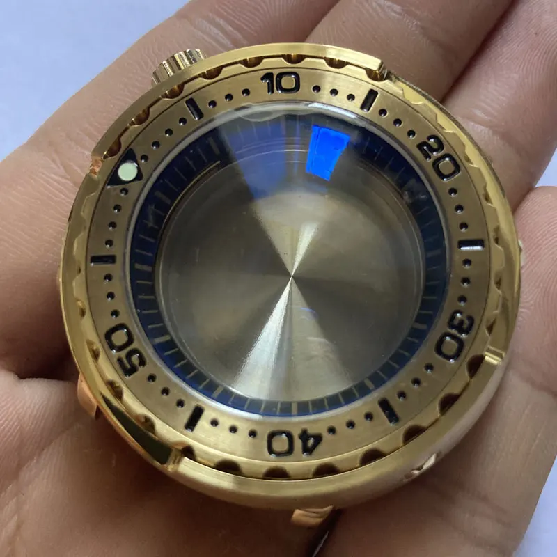 Solid 47mm Stainless Steel Gold PVD Coated SBBN031 Tuna Watch Case Sapphire Glass Suitable For NH35/36 Movement 20Bar Waterproof