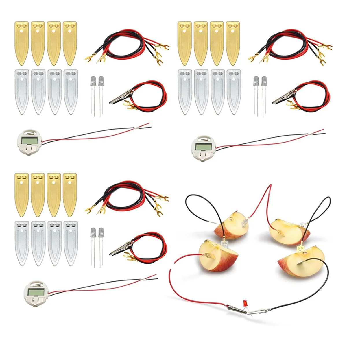Venda quente kit de experimento científico de bateria de frutas para brinquedo de ensino doméstico, bateria de batata limão experimento de ensino de física 3 conjuntos