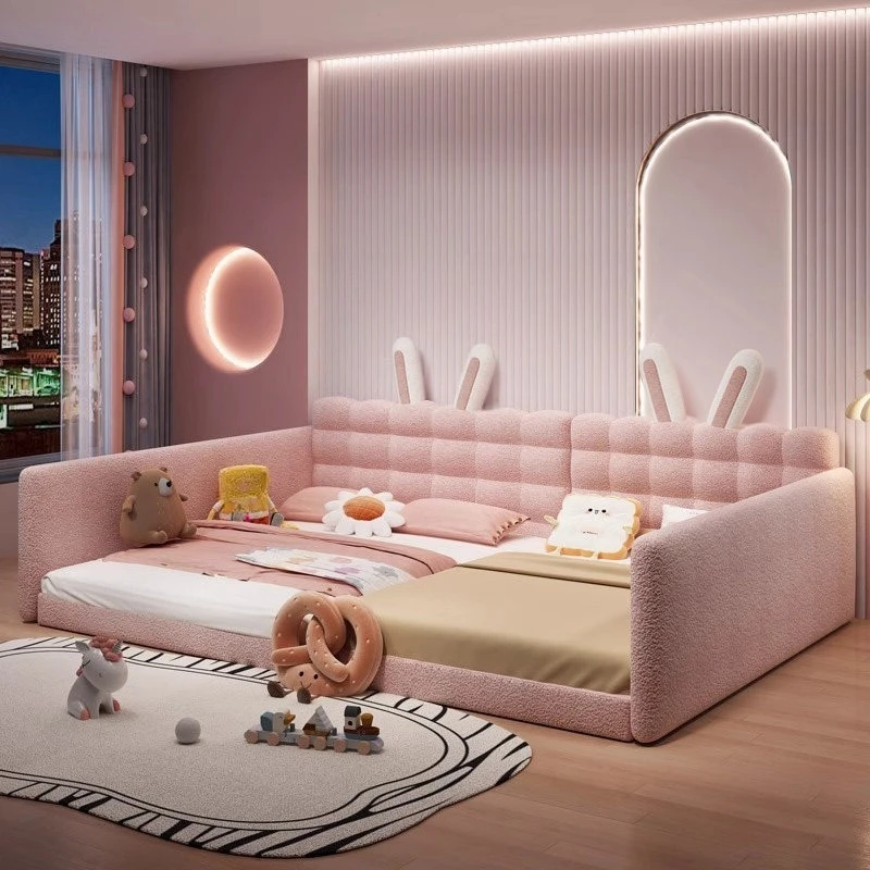 

Family Children Large Bed Frames King Size Floor Headboard Upholstered Bed Luxury Minimalist 180x200cm Home Bedroom Furniture