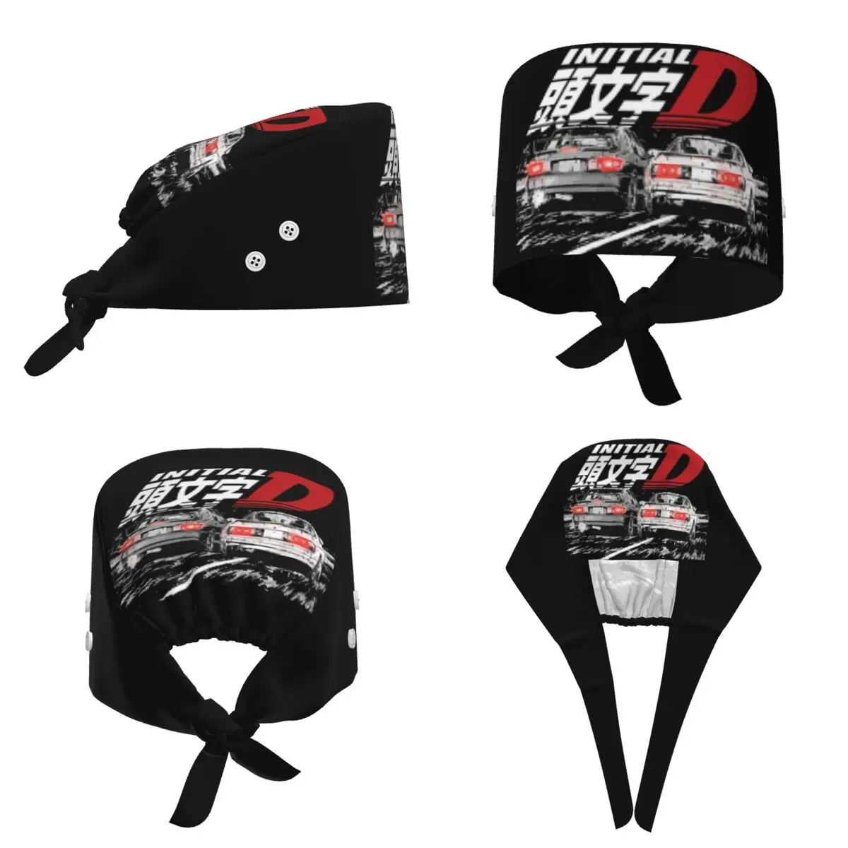 Initial D - Mountain Drift Racing Tandem Takahashi Scrub Hat Doctor Working Surgical Cap Unisex Adjustable Nursing Caps Dentist