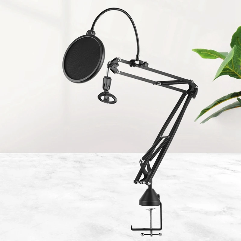 Microphone Stand Suspension Boom Scissor Arm Stands With 3/8-5/8 Screw / Table Mounting Clamp / Filter / Clip Holder