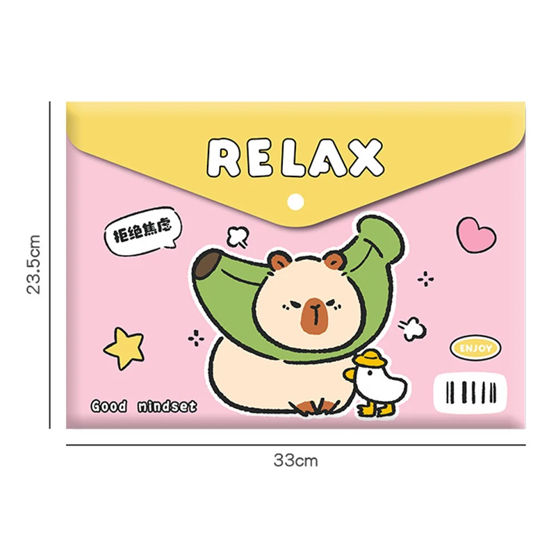 4Pcs Cartoon Capybara File Bag Waterproof Durable Test Paper Storage Bag Office Information File Bag Student Stationery Gifts