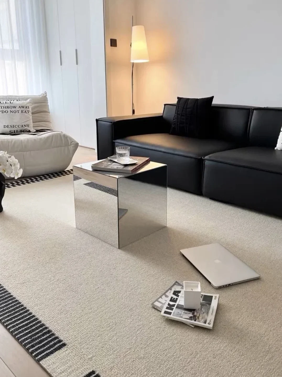 Mirror coffee table ultra-white tempered glass small side table