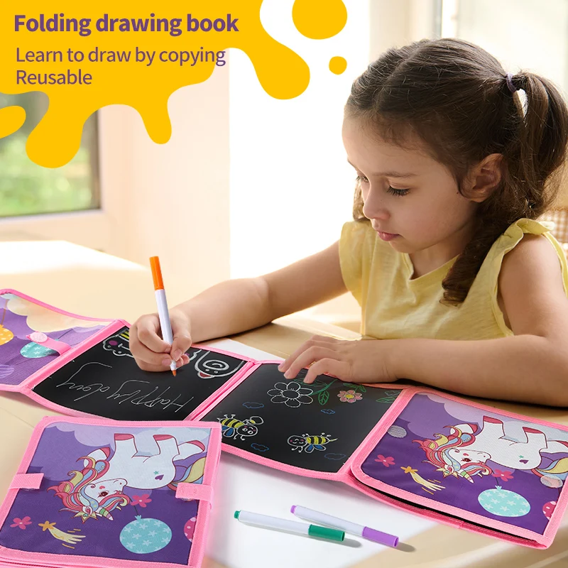 1 folding blackboard drawing board for children, capable of repeatedly scrubbing drawing and writing books (with 12 color waterc