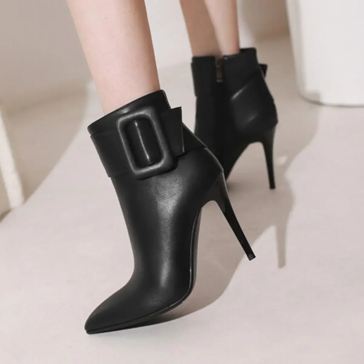 Womens Boots High Heels Pointed Toe Short  For  Classic Fashion  Buckles Platfrom