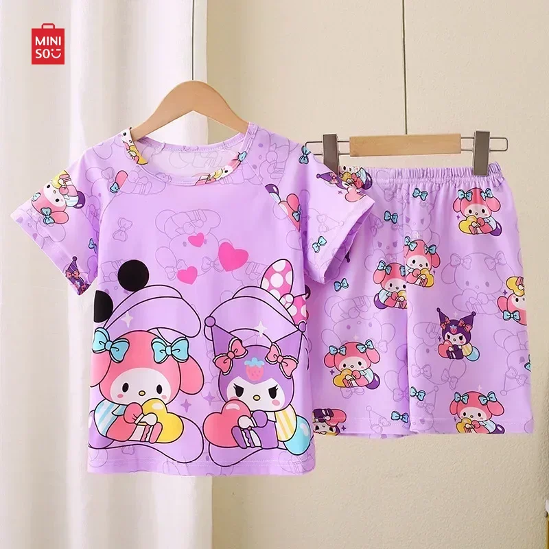 

Miniso Children's Pajamas 2024 Summer Baby Boy Clothes Child Sets Boy Kids Clothes Cartoon Milk Silk Sleepwear Girl Pajamas