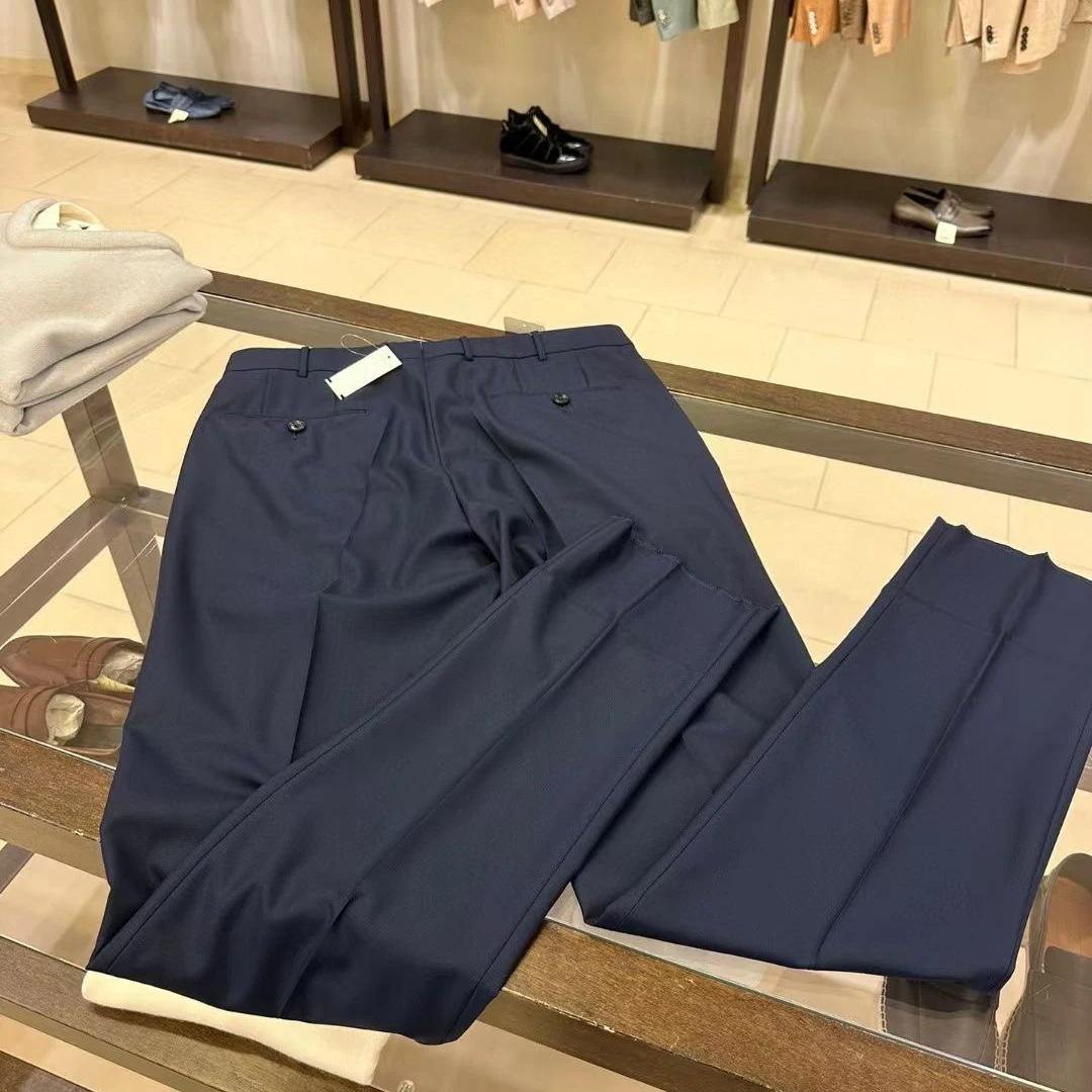 Luxury Woolen Casual Men's Busin Pants Tailored Fit Italian Spun Wool Straight Leg Faionable Urban Sle Autumn Wear