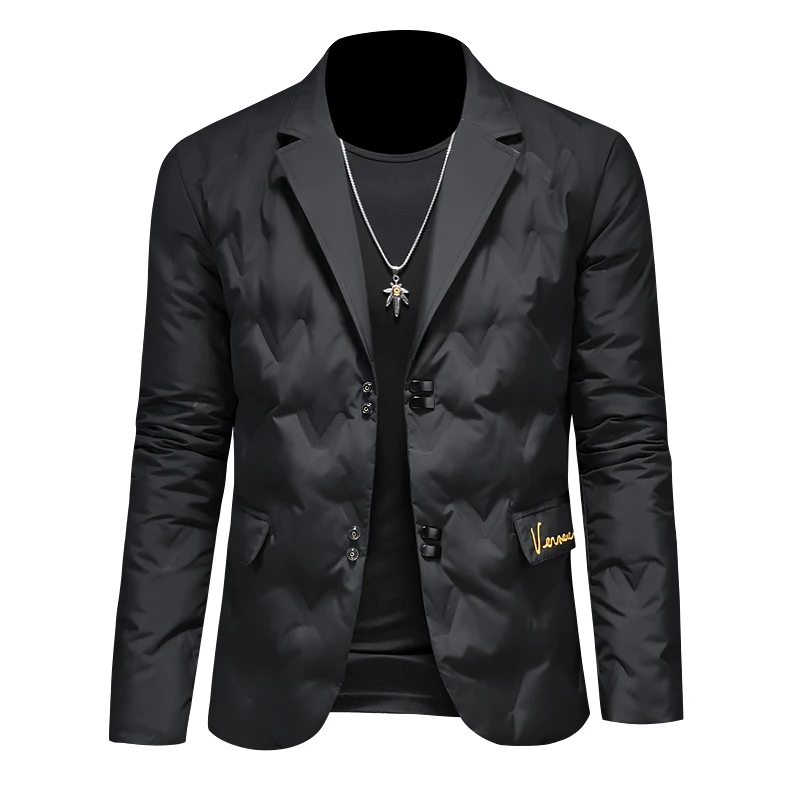 Autumn Winter Embroidery Men's Down Coats Luxury Solid Color Single Breasted White Duck Down Male Blazers Man Overcoats