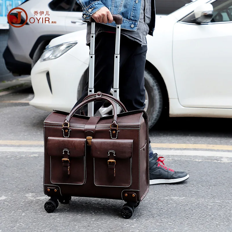 Genuine Leather Universal Wheel Luggage Italy Skeleton-Skin Retro Handmade Trolley Case 19-Inch Boarding Bag Suitcase