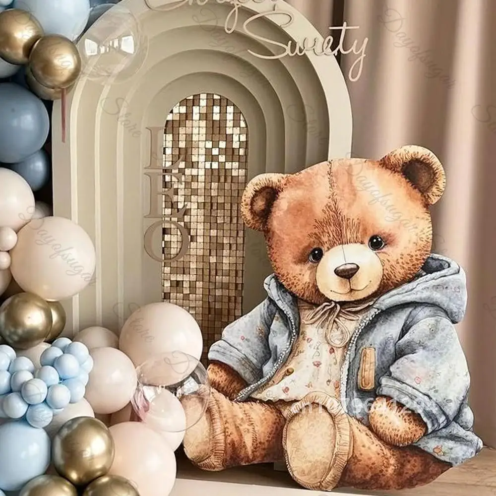 Cool Teddy Bear Cutout Mosaic Board 18/24/36inch Cute Brown Bear Backdrop Board for Baby Shower Birthday Party Background Decor