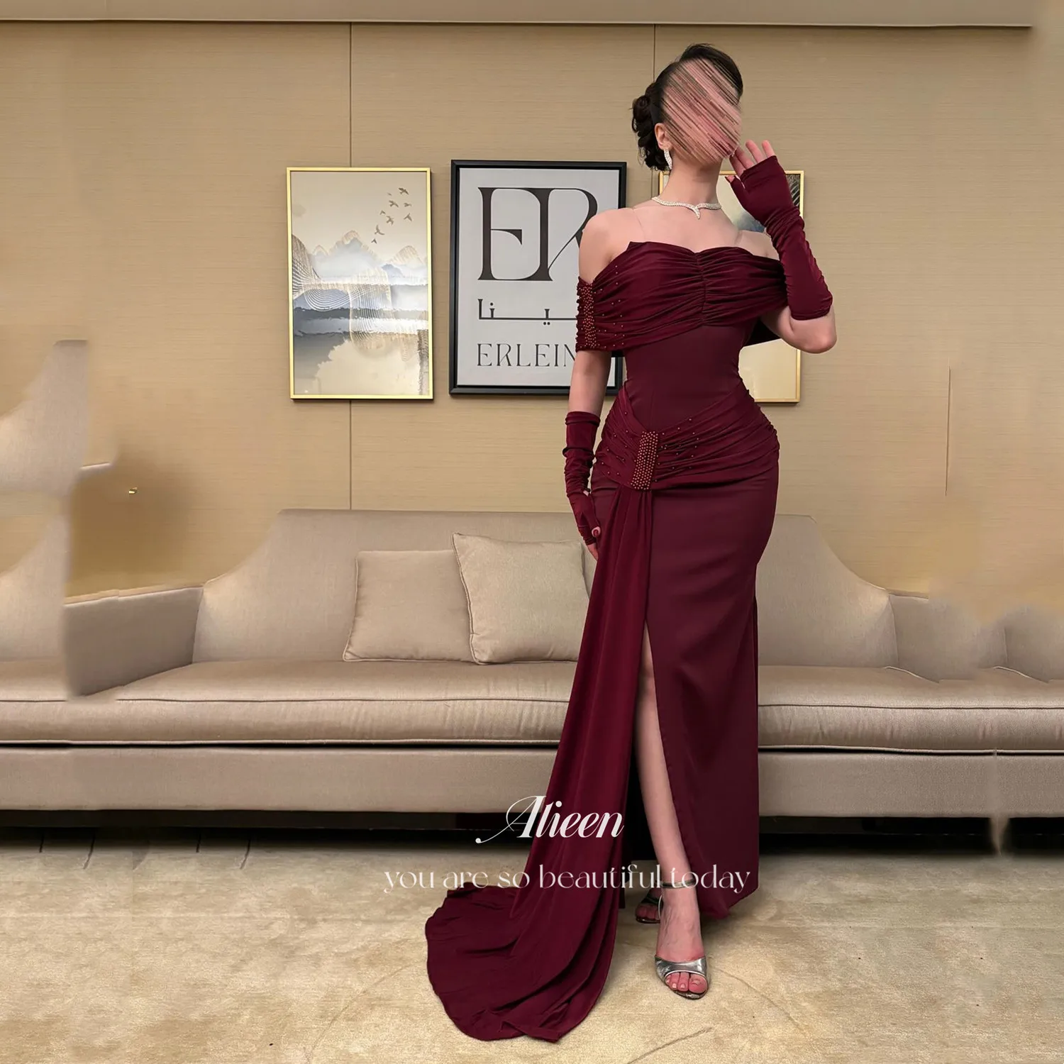 

Aileen Burgundy Dresses Gala Платье Вечернее Wedding Dresses for Parties Robes of Soirée فساتين سهرة Mermaid Customized Handmade