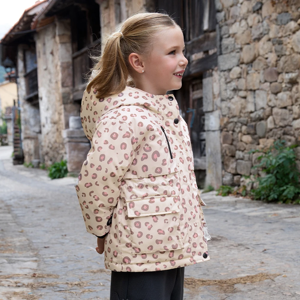 Dave Bella Girls White Duck Down Hooded Jacket Children Leopard Winter Warm Thicken Coats Outwear Clothes DB4254788