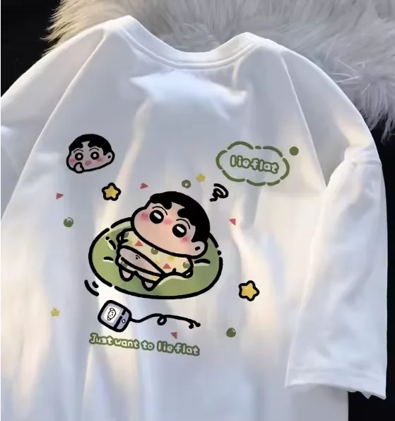 

Летняя футболка оверсайз 2026 с принтом Crayon Shin-chan, 100% хлопок, повседневная, для взрослых и детей, семейный комплект, в стиле Y2K.