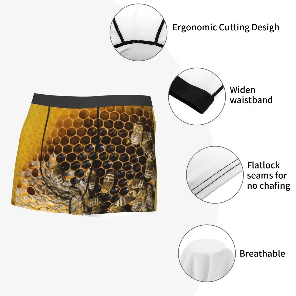 Custom Honeycomb With Bees Underwear Male Sexy Printed Cute Honey Bumblebee Boxer Shorts Panties Briefs Breathable Underpants - view 5