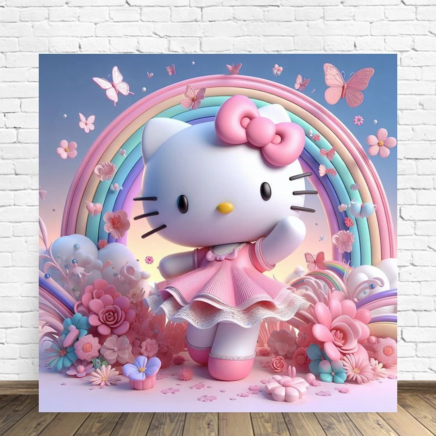 Dream Pink Hello Kitty Sanrio Flowers Art 5D DIY Full AB Diamond Painting Complete Kits Japan Cartoon Cross Stitch Wall Decor