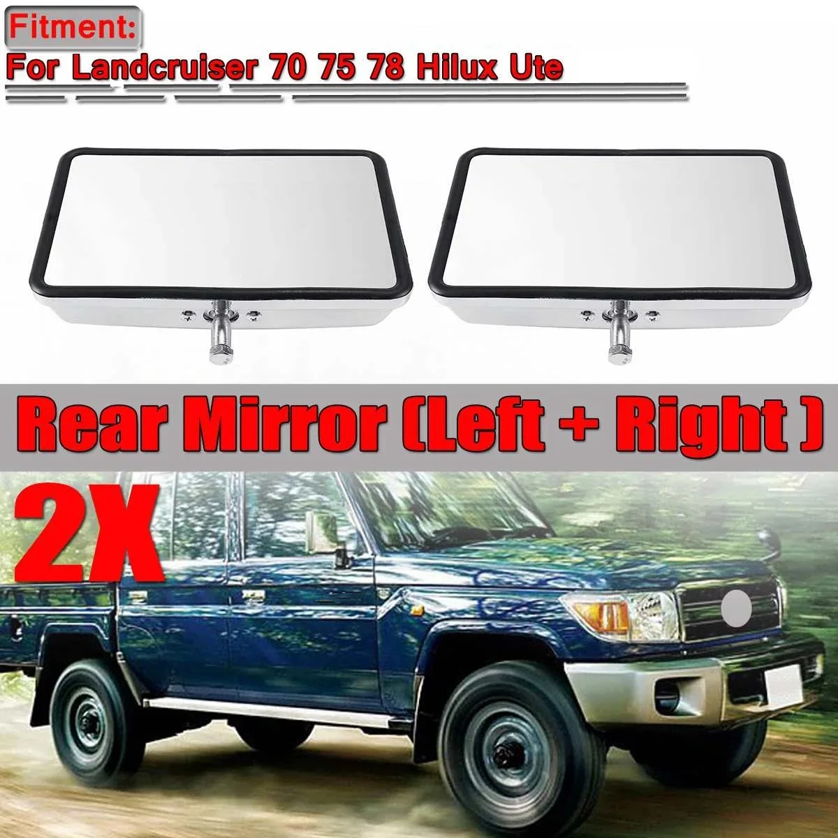 2X Retro Car Side Rear View Mirrors Car Door Wing Rearview Mirror for Toyota Landcruiser 70 75 78 Hilux Ute Silver