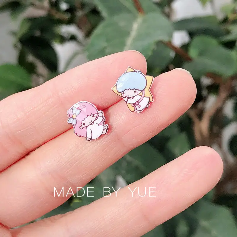 Sanrio New Little Twin Stars Kawaii Earrings High-Value Silver Needle Earrings Cartoon Trendy Fashion Girl Toys Surprise Gifts