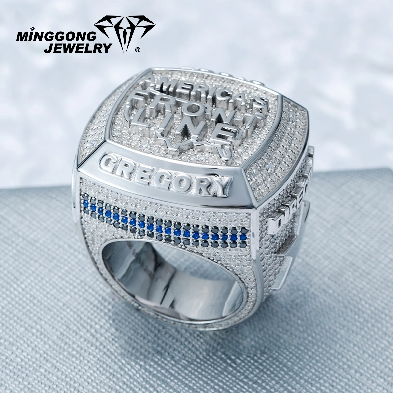

Custom Men's Ring Fashion Design S925 Silver 9K/10K/14K/18K Solid Gold VVS Moissanite Frontline Letter Championship Ring Men's