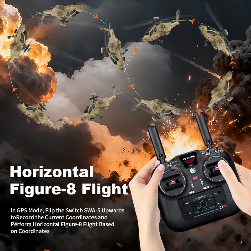 2025 NOWY YUXIANG F11H (AH-64D) Apache Helikopter Sterowany Zdalnie Model Symulacyjny z GPS, Funkcją Powrotu Jednym Przyciskiem, Gotowy do Użytku (RTF)