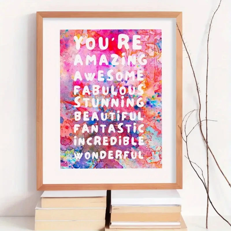 You're So Great! Retro Poster, Pink and Orange Murals in 1970s Style, Girl Dormitory Decoration