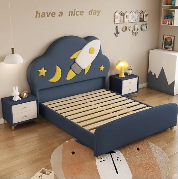 

Astronaut Children's Bed Boy Modern Simple Bedroom Girl Storage Soft Bed Cartoon Leather Bed