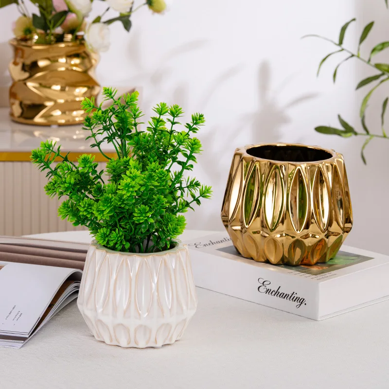 flower pot electroplated gold simple succulent pot creative household green plant potted plant New