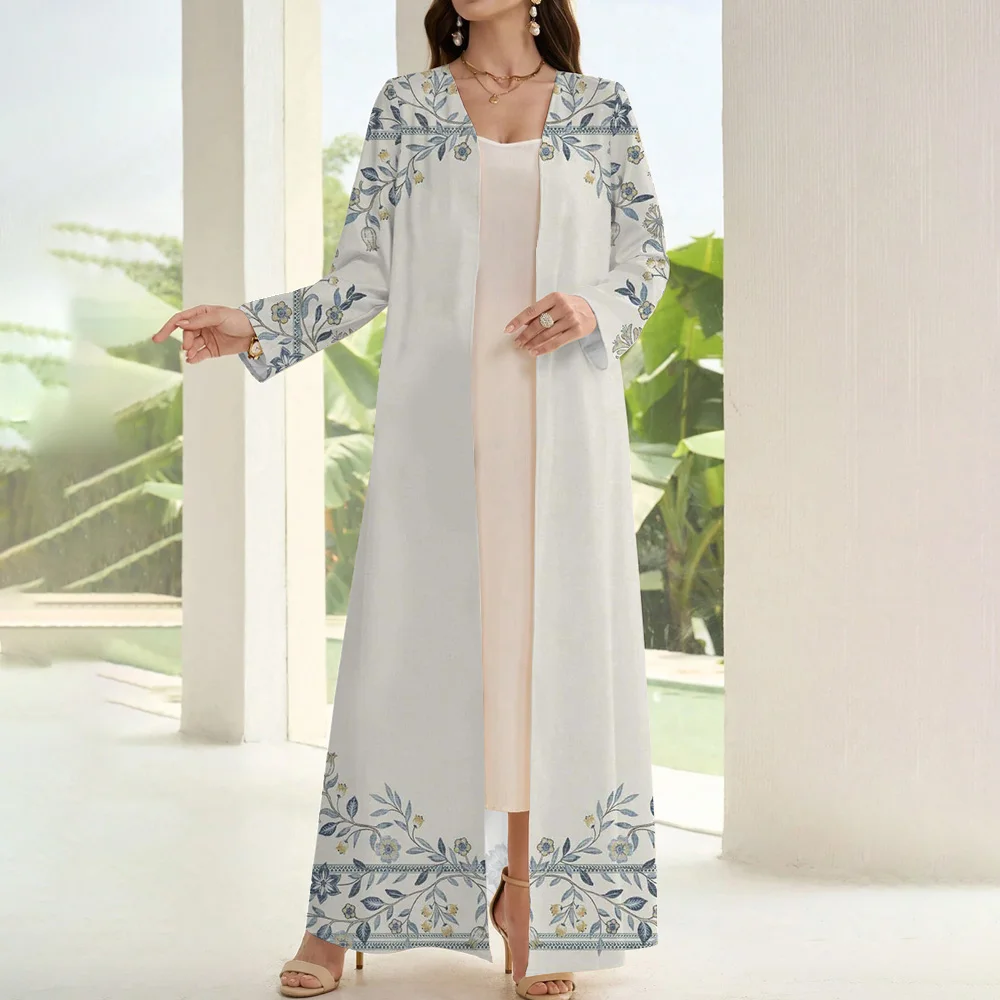 2024 Muslim White Long Sleeve One-piece Abaya Women Islamic Clothes Simple&Elegant Cardigan Abaya Turkey Dubai Saudi Arabia Robe