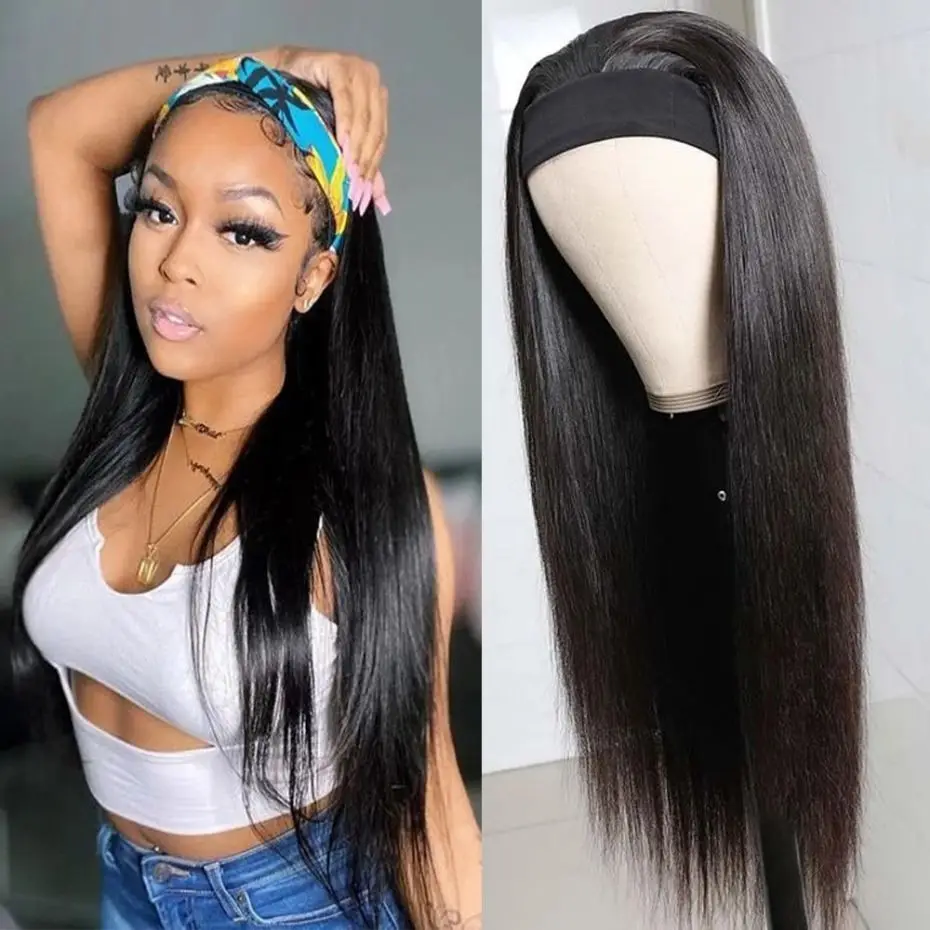 

Glueless Wig Bone Straight Human Hair Wigs With Headband Brazilian Remy Body Wave Full Machine Made Wig for Women Nature Color