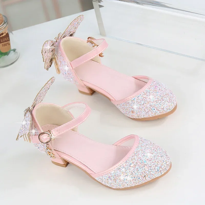 Zapatos NiñaGirl-Chaussures en cuir à talons hauts pour filles, sandales princesse, chaussures en cristal, Mary Gasoline, mode enfant, nouveau