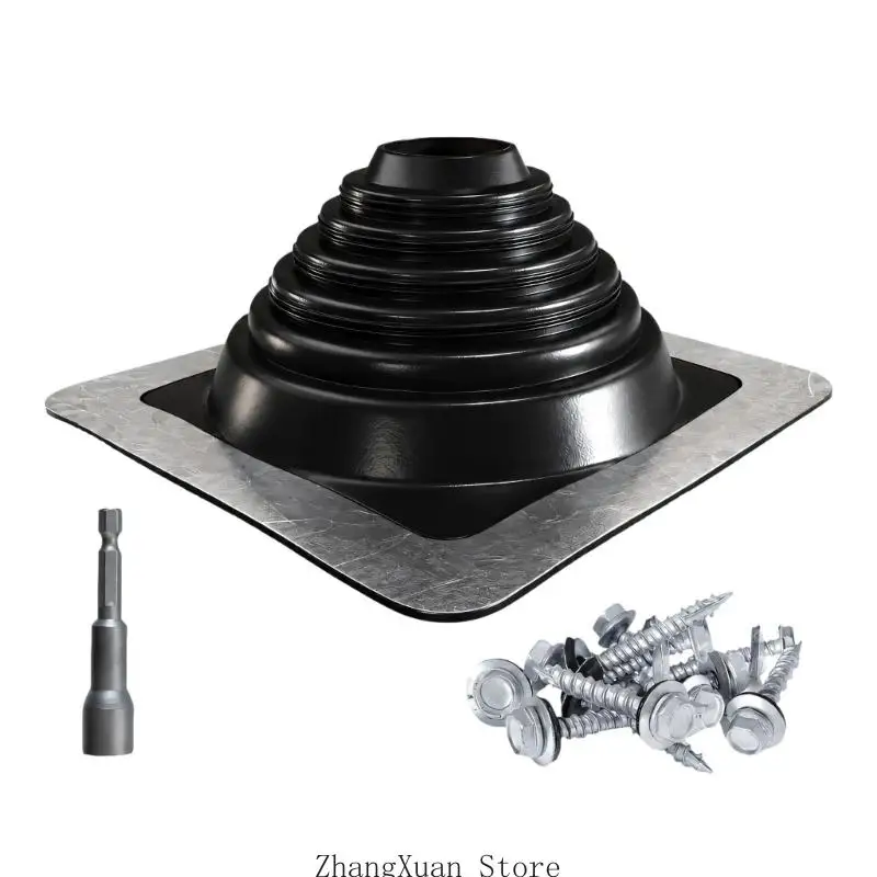 Abgasleitungs-Dacheinfassungsbaugruppe mit quadratischer Metallbasis und flexibler Stufenmanschette für Installationsarbeiten – Detail 2