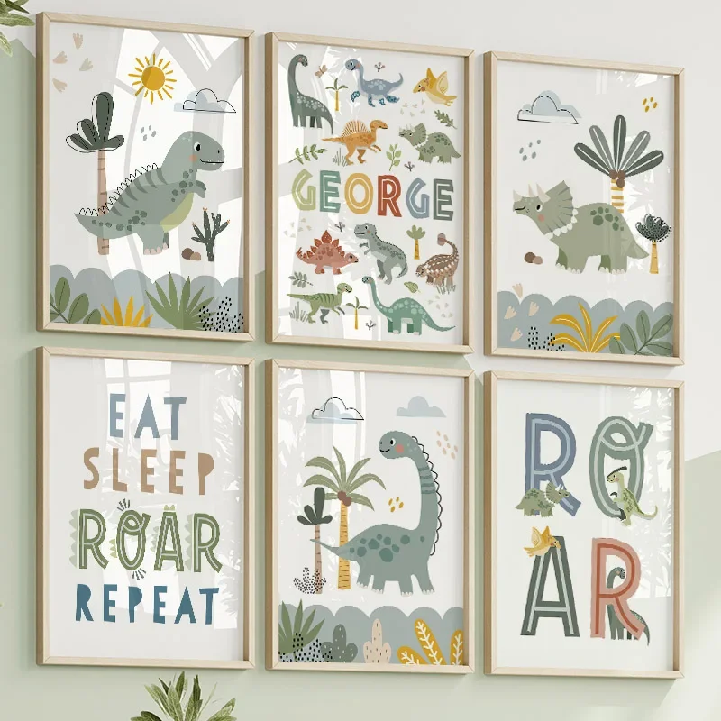 1pc frameless Canvas Painting Cute Dinosaur T-Rex Brachiosaurus Nursery Wall Art Canvas Painting Nordic Dino Posters And Prints