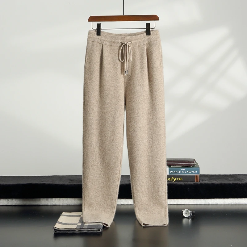 ANGEL 2025 Men's Cashmere Pants Autumn Winter Pencil Pants 100% Cashmere Knit Trousers Thick Soft Warm Basic Smart Casual Pants