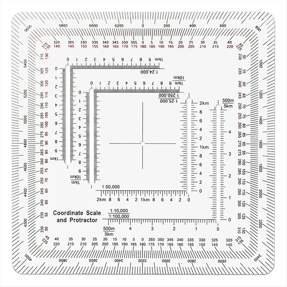 REST Square Coordinate Scale Protractor for Land Navigation, Style UTM/MGRS Coordinate Scale