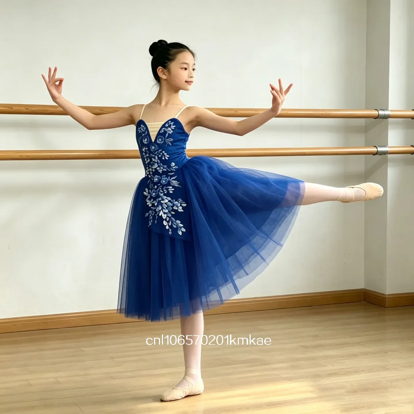 

Blue Long Flower Lace Ballet Tutu Skirts Dress Romantic Princess Dance Performance Costume Practice Gown for Women 2026