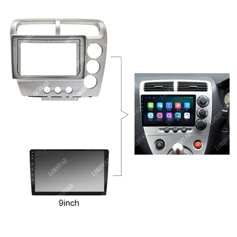 9 Inch Car Stereo Frame For Honda Civic EP3 Type R 2001-2005 2 Din Android Audio Dash Kit Refit Trim Bezel
