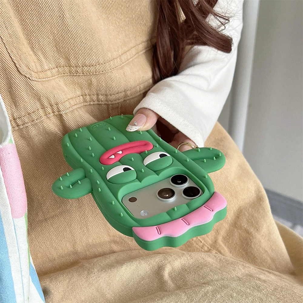 Lustige 3D-Kaktus-Handyhülle Cartoon Weiche Silikon Stoßfeste Rückseite für iPhone 17 16 15 14 13 Pro Max – Detail 9