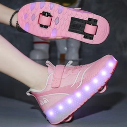 Pattini a rotelle traspiranti in rete scarpe da passeggio per bambini ruote doppie pattini a rotelle luminosi ricaricabili per studenti adolescenti rimovibili