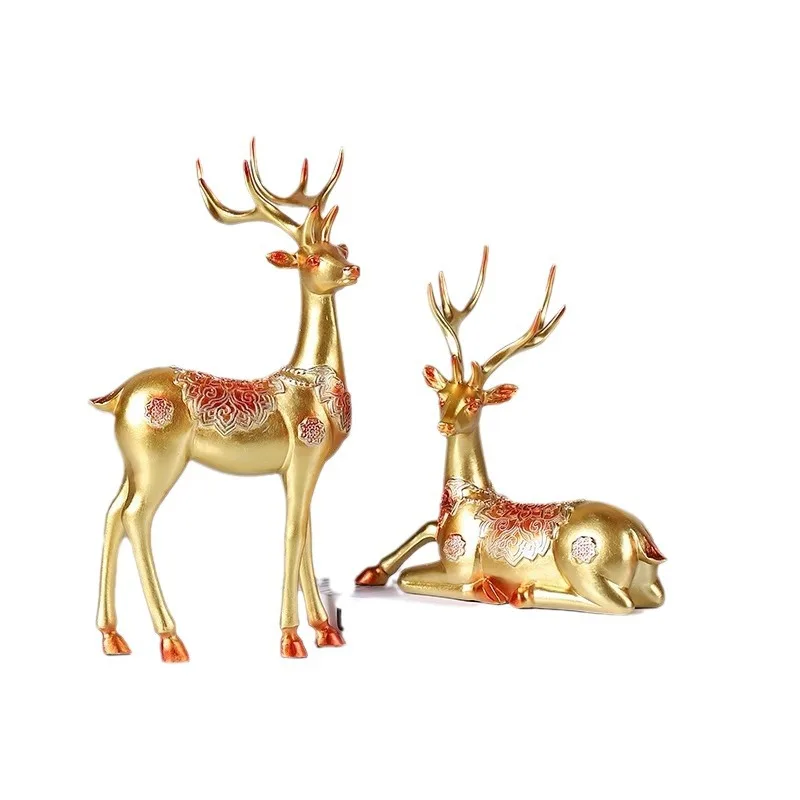 

Golden couple deer ornament, modern home couple deer living room wine cabinet TV cabinet, decoration office crafts